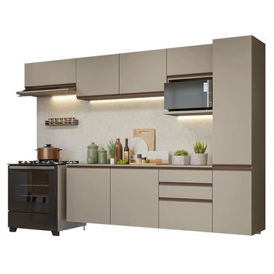 Armário De Cozinha Completa 300cm Suspensa Crema Nice Madesa 10 Crema
