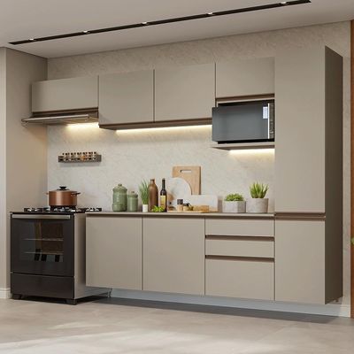Armário De Cozinha Completa 300cm Suspensa Crema Nice Madesa 10 Crema