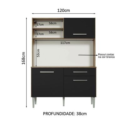 Cozinha Completa Compacta 120cm Life Rústico Preto Madesa