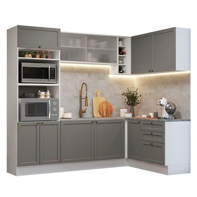 Armário De Cozinha Completa De Canto 399 Cm Branco/cinza Vik Madesa 01 Branco/cinza