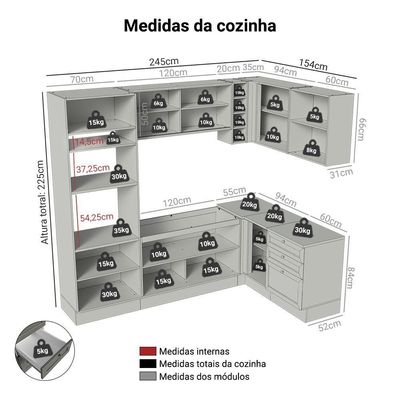Armário De Cozinha Completa De Canto 399 Cm Branco/cinza Vik Madesa 01 Branco/cinza
