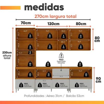 Armário De Cozinha Completa 10 Portas 6 Gavetas Lais Madeirado/fendi Madeirado / Fendi