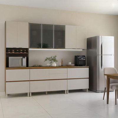 Armário De Cozinha Completa 10 Portas 6 Gavetas Lais Madeirado/fendi Madeirado / Fendi