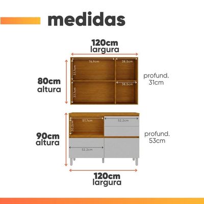 Armário De Cozinha Completa 4 Portas 4 Gavetas Lais Madeirado/fendi Madeirado / Fendi
