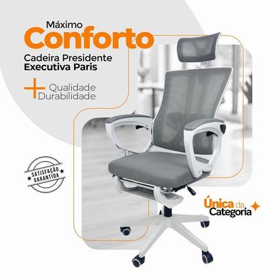 Cadeira De Escritório Presidente Oficial Paris Cinza