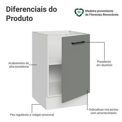 Balcão De Cozinha 50cm 1 Porta (sem Tampo) Bc Agata Madesa Branco/cinza
