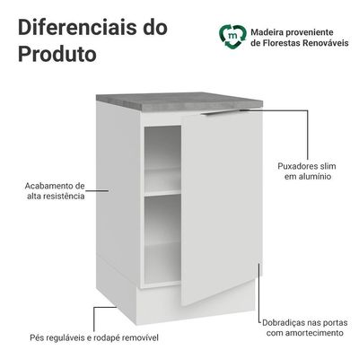 Balcão De Cozinha 50cm 1 Porta Branco Stella Madesa Branco