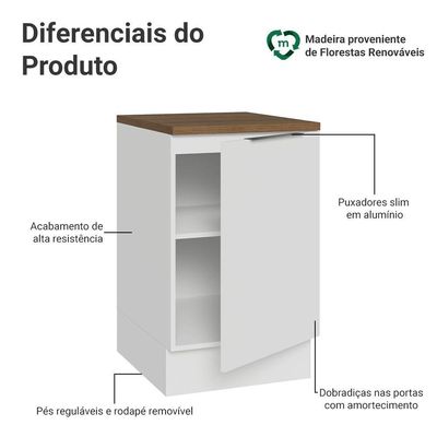 Balcão De Cozinha 50cm 1 Porta Bbr Stella Madesa Branco/rustic