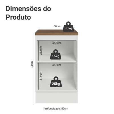 Balcão De Cozinha 50cm 1 Porta Bbr Stella Madesa Branco/rustic