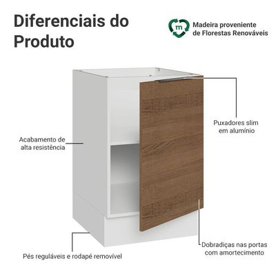 Balcão De Cozinha 50cm 1 Porta (sem Tampo) Br Stella Madesa Branco/rustic