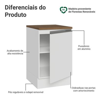 Balcão De Cozinha 50cm 1 Porta Bbr Glamy Madesa Branco/rustic