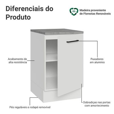 Balcão De Cozinha 50cm 1 Porta Branco Agata Madesa Branco