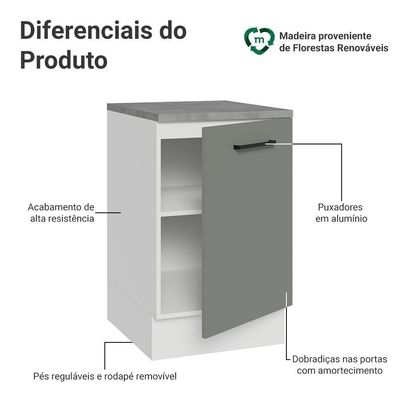 Balcão De Cozinha 50cm 1 Porta Branco/cinza Agata Madesa Branco/cinza