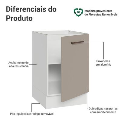 Balcão De Cozinha 50cm 1 Porta (sem Tampo) Bc Agata Madesa Branco/crema