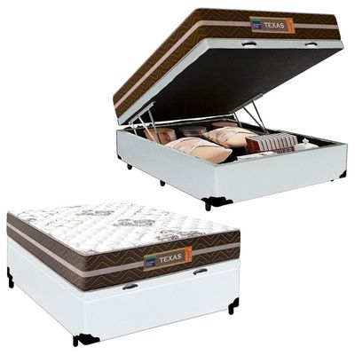 Cama Box Baú Casal Sintético + Colchão Molas Ensacadas Texas Prime Colchões 138cm - Suporta Até 120 Kg Por Pessoa Cor:br
