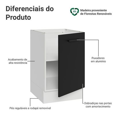 Balcão De Cozinha 50cm 1 Porta (sem Tampo) Bp Agata Madesa Branco/preto