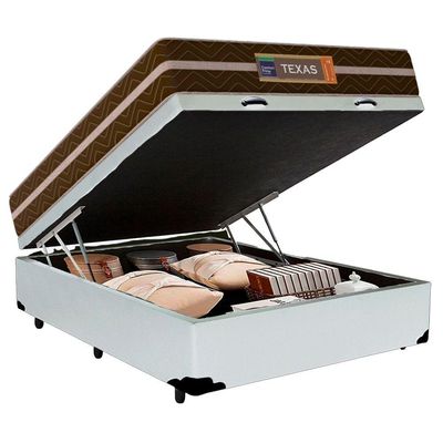 Cama Box Baú Casal Sintético + Colchão Molas Ensacadas Texas Prime Colchões 138x188x67cm Branco