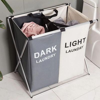 Cesto De Roupa Suja Duplo Cromado Organizador Roupeiro Para Lavanderia Quarto E Banheiro