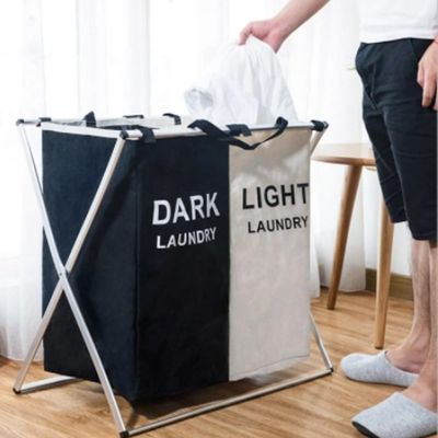Cesto De Roupa Suja Duplo Cromado Organizador Roupeiro Para Lavanderia Quarto E Banheiro