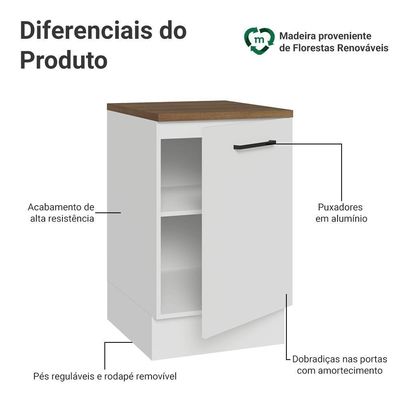 Balcão De Cozinha 50cm 1 Porta Bbr Agata Madesa Branco/rustic