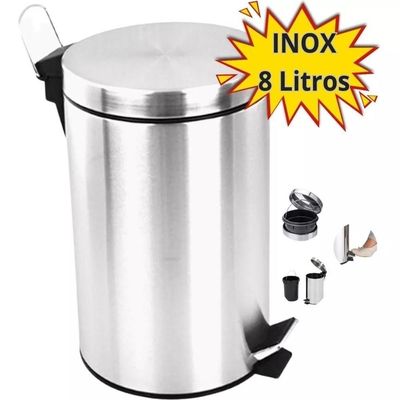 Lixeira Inox 8 Litros Luxo Pedal Cesto Lixo Removivel Retro Vintage Banheiro 8l Prateada