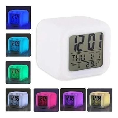 Relogio Digital Despertador Cubo Colorido Luminaria Infantil Led Termometro Alarme