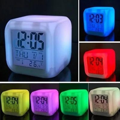 Relogio Digital Despertador Cubo Colorido Luminaria Infantil Led Termometro Alarme