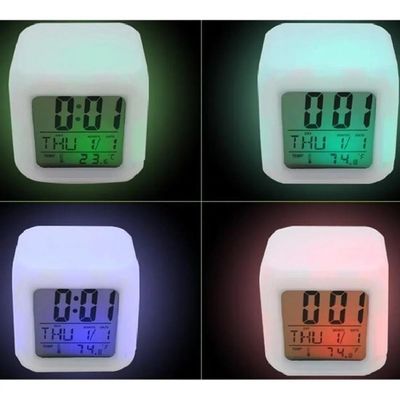 Relogio Digital Despertador Cubo Colorido Luminaria Infantil Led Termometro Alarme
