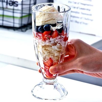Jogo Taca Copo Vidro Suco Milk Shake Kit 6 Peças Sobremesa Sorvete Alta Grande Retro 260ml