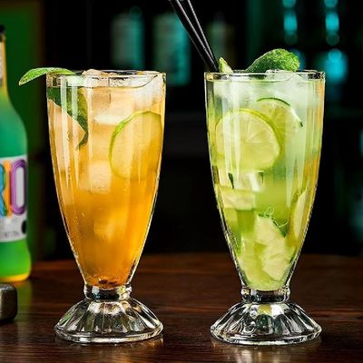 Jogo Taca Copo Vidro Suco Milk Shake Kit 6 Peças Sobremesa Sorvete Alta Grande Retro 260ml