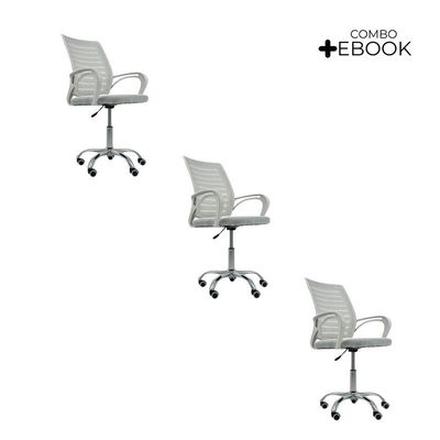 Kit 3 Cadeiras De Escritório Diretor Roma Oficial Branco
