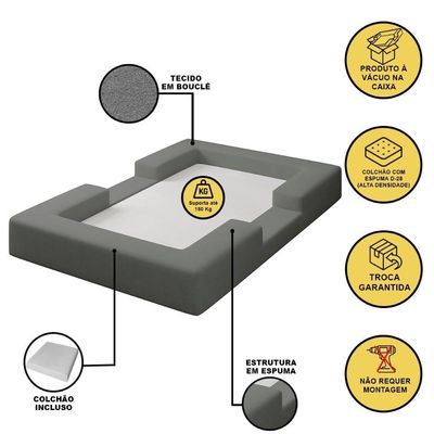 Cama Montessoriana Berço Infantil 100% Espuma Balaqui Decor Cinza Claro