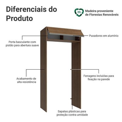 Porta-geladeira 103 Cm 1 Porta Basculante Rustic Glamy Madesa Rustic