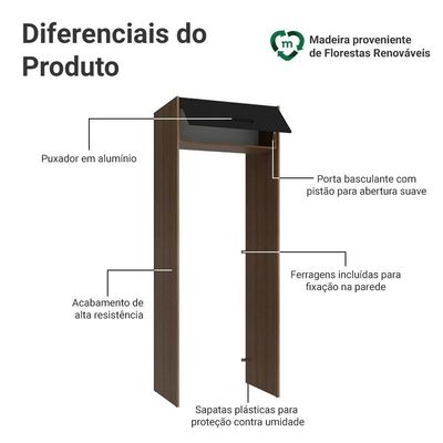 Porta-geladeira 83 Cm 1 Porta Basculante Rustic/preto Agata Madesa Rustic/preto