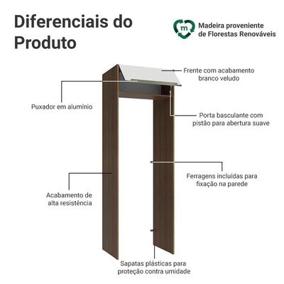 Porta-geladeira 73 Cm 1 Porta Basculante Rustic/branco Veludo Lux Madesa Rustic/branco Veludo