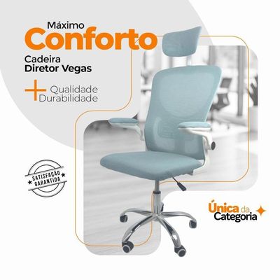 Cadeira De Escritório Diretor Oficial Vegas Com Apoio Azul Branco