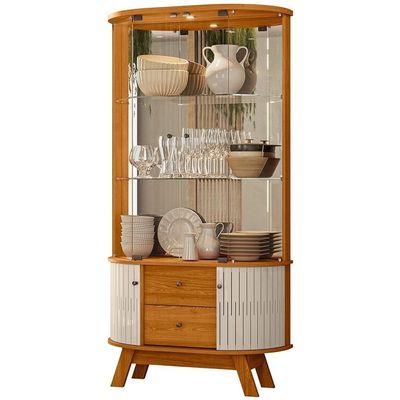 Kit Aparador Buffet Inara E Cristaleira Eça Orgânico M07 Cinamomo Off White - Lyam Decor