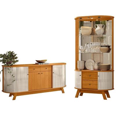 Kit Aparador Buffet Inara E Cristaleira Eça Orgânico M07 Cinamomo Off White - Lyam Decor