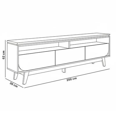 Rack Para Sala De Estar Tv 75 Pol 200cm Pés Retrô Milene M07 Cinamomo Off White - Lyam Decor