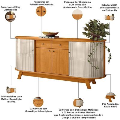 Kit Aparador Buffet Inara E Cristaleira Marília Orgânico M07 Cinamomo Off White - Lyam Decor