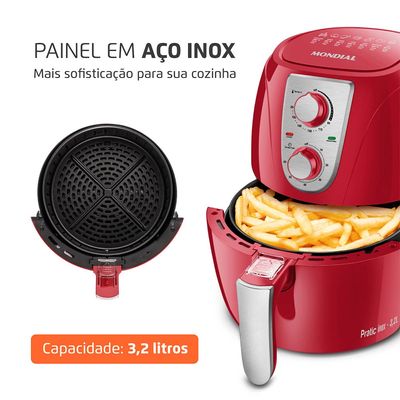 Fritadeira Sem Óleo Air Fryer 3,2L Mondial Vermelho e Inox 1500W  AF-34-R 220V