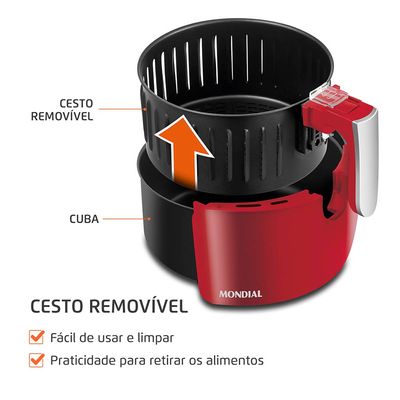 Fritadeira Sem Óleo Air Fryer 3,2L Mondial Vermelho e Inox 1500W  AF-34-R 220V