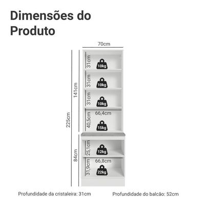 Kit Balcão + Cristaleira 70 Cm Branco-crema Vik Madesa 02 Branco-crema