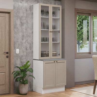 Kit Balcão + Cristaleira 70 Cm Branco-crema Vik Madesa 02 Branco-crema