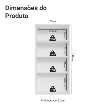 Módulo Cristaleira 70 Cm 2 Portas De Vidro Branco-crema Vik Madesa Branco-crema