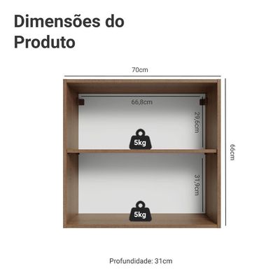 Armário Aéreo 70 Cm 2 Portas Vik Madesa Rustic/cinza