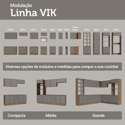 Armário Aéreo 70 Cm 2 Portas Vik Madesa Rustic/cinza
