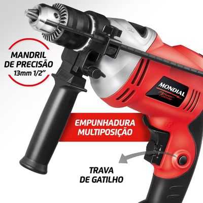 Furadeira de Impacto 700W 1/2" com Empunhadura Auxiliar e Limitador de Profundidade FFI05 Mondial 127V 127v (110v)