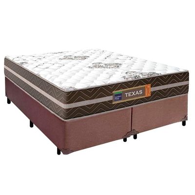 Cama Box Casal Bipartido Sintético + Colchão Molas Ensacadas Texas Prime Colchões 138x188x64cm Marrom