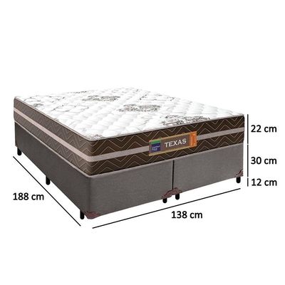 Cama Box Casal Bipartido Sintético + Colchão Molas Ensacadas Texas Prime Colchões 138x188x64cm Cinza